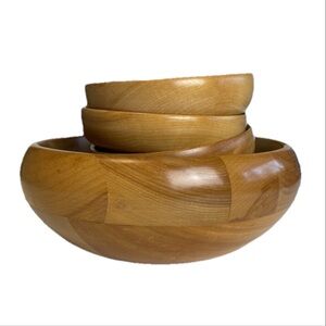 Wooden Salad Set Large Bowl with 4 Smaller Bowl Light Natural Colour